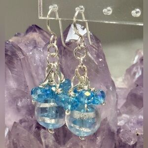 Blue Icicles Cluster Earrings With Silver Accents